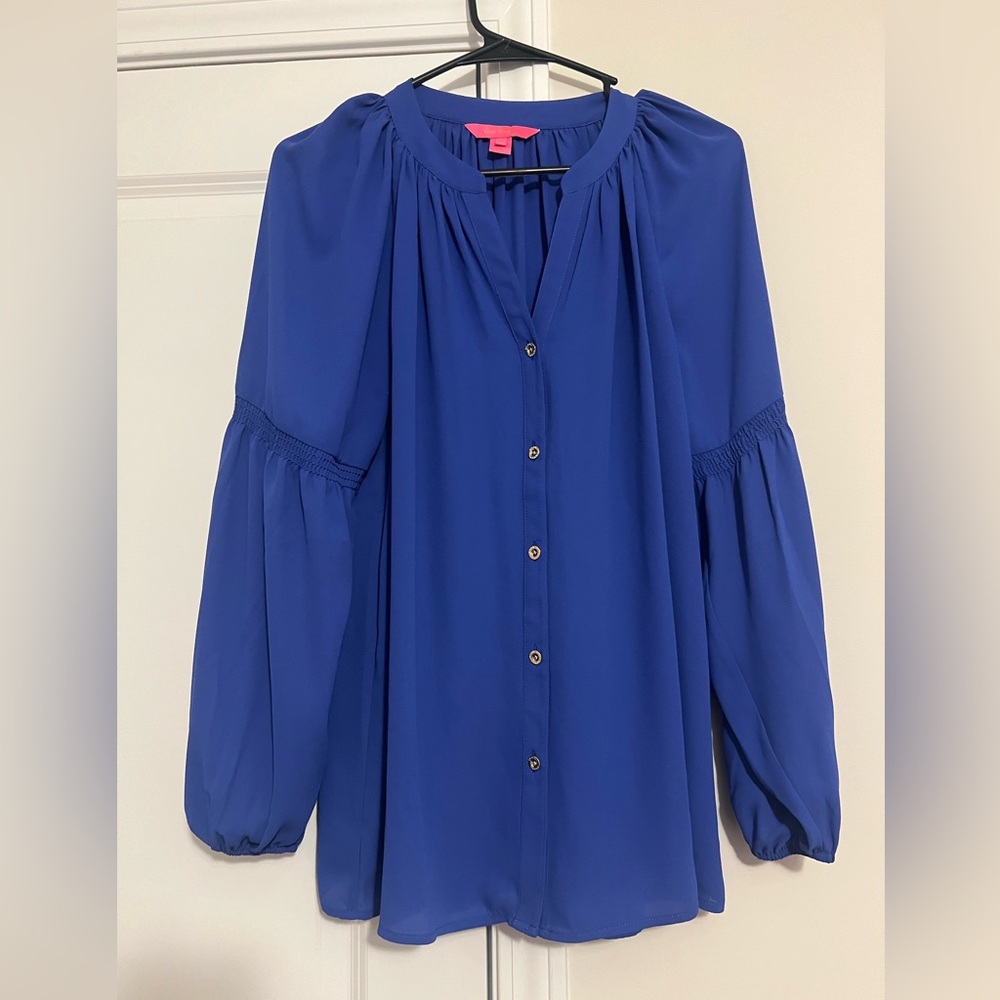 Lilly Pulitzer Anela Button Down Top Royal Purple Blue